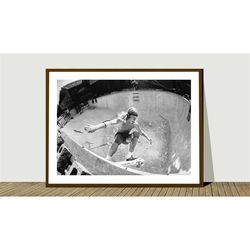 young boy skateboard in empty swimming pool poster - art deco, skate lovers, canvas print, gift idea, print buy 2 get 1