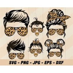 leopard family life svg png, layered leopard momlife svg, dadlife svg, kidlife svg, momlife messy bun, kidlife messy bun