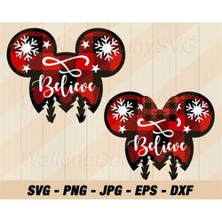 mouse ears believe christmas svg png, layered mouse ears believe svg, cartoon mouse head christmas svg files for cricut,