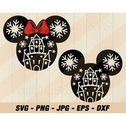 mouse ears christmas castle svg png, layered mouse ears castle svg, cartoon mouse head castle svg files for cricut, inst