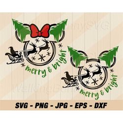 mouse ears merry and bright svg png, layered mouse ears svg, mouse ears christmas trees svg files for cricut, instant do
