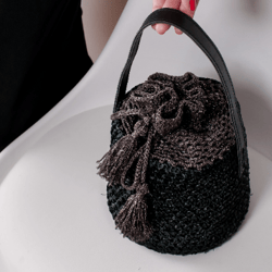 CROCHET PATTERN raffia bucket bag , straw bag pattern, video tutorial crochet bag, diy crochet bag