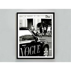 luxury fashion print, black and white, vintage car poster, paris photography print, printable wall art, fashion room dec