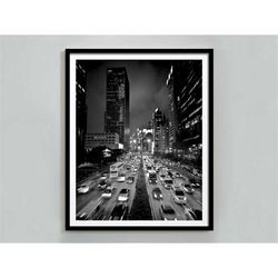 Chicago Poster, City Lights, Black and White, City Art Print, Chicago Photography, Printable Wall Art, Chicago Wall Deco