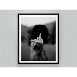 middle finger poster, feminist print, teen girl room decor, woman art print, vintage feminist poster, middle finger prin
