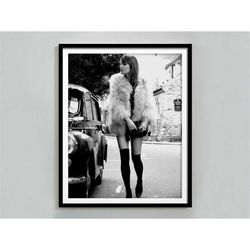 Jane Birkin in Paris Poster, Black and White, Fashion Print, Vintage Photo, Wall Art, Feminist Poster, Jane Birkin Print