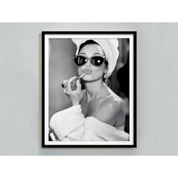 Audrey Hepburn Lipstick Print, Black and White, Vintage Photo, Audrey Hepburn Poster, Old Hollywood Decor, Feminist Prin
