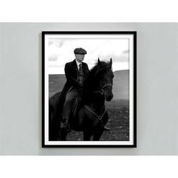 Peaky Blinders on Horse Poster, Thomas Shelby, Black and White, Vintage Print, Horse Photography, Old Hollywood Wall Art