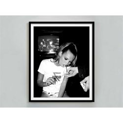 Kate Moss Smoking cigarette poster, Black and White, Fashion Print, Vintage Photo, Feminist Print, Old Hollywood Decor,