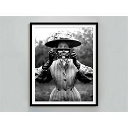 Black and White Vintage Wall Art, Retro Poster, Woman Photography Print, Antique Photo, Digital Download, Photographer G