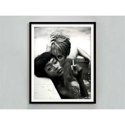 Naomi Campbell & Christy Turlington Smoking Poster, Black and White, Fashion Print, Vintage Photo, Feminist Wall Art, Di