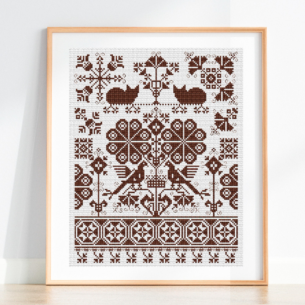 vintage embroidery pattern birds