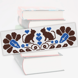 Cross stitch bookmark pattern Cats and Flowers, Modern embroidery patterm, Cat bookmark cross stitch digital