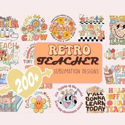 200 retro teacher sublimation bundle, retro teacher svg, retro teacher png, floral teacher svg, gift for teacher svg