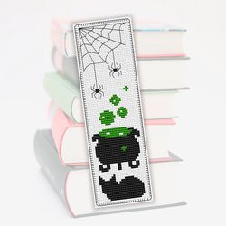 Cross stitch bookmark pattern Black Cat, Digital embroidery pattern, Cute Cat bookmark