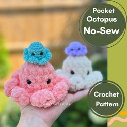 No-Sew Pocket Octopus Crochet Pattern, Amigurumi Octopus Pattern