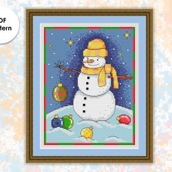 Christmas cross stitch pattern CH004 snowman- holidays cross stitch pattern, xstitch chart PDF, lettering embroidery