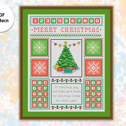 Christmas cross stitch pattern CH006 christmas tree sampler cross stitch pattern, xstitch chart PDF holidays xstitching