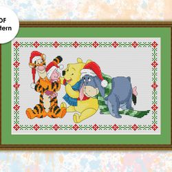 Christmas cross stitch pattern CH007 winnie and friends cross stitch pattern, xstitch chart PDF holidays xstitching