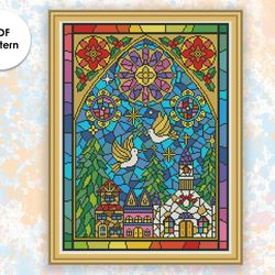 christmas cross stitch pattern ch013 stained glass cross stitch pattern, xstitch chart pdf holidays xstitching