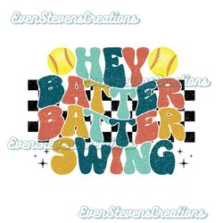 hey batter batter swing wavy text retro multicolor baseball softball checker popular best seller png sublimation design