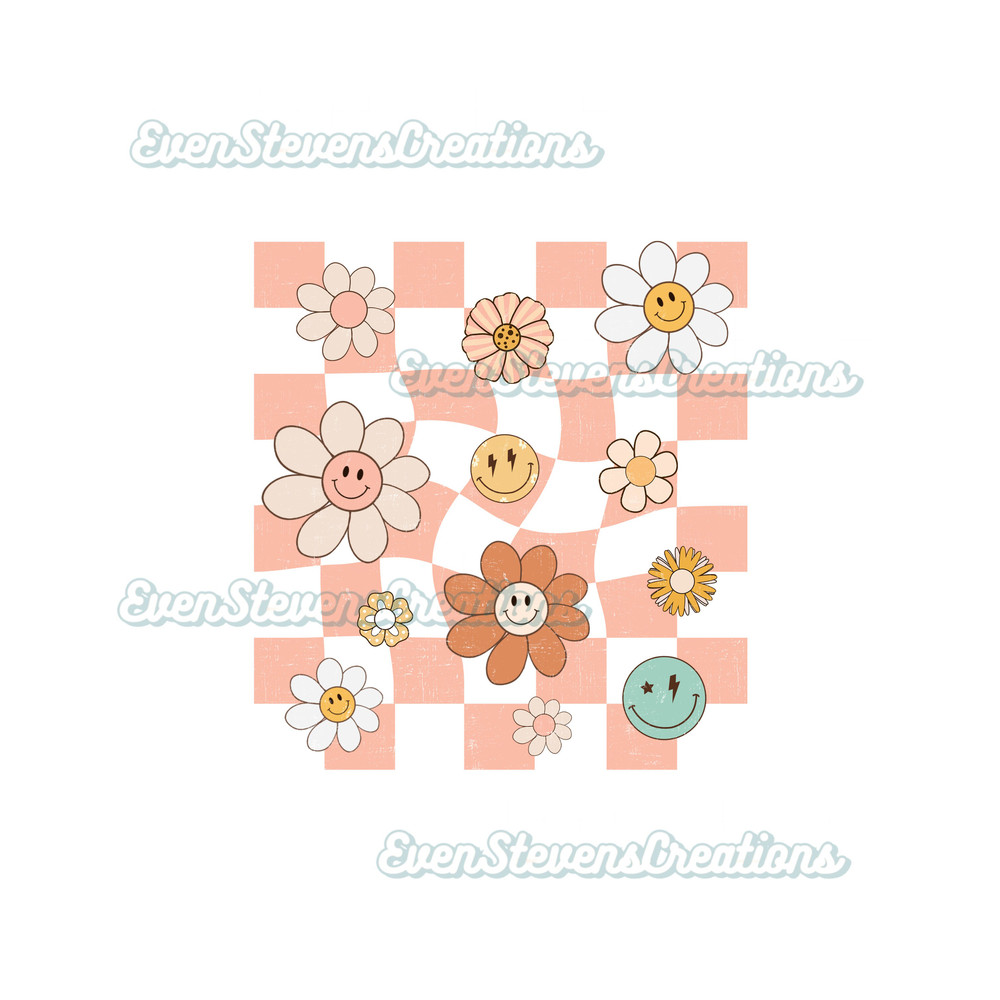 Retro pink checkered flowers smiley groovy popular best seller trending png svg sublimation design download - 1.jpg