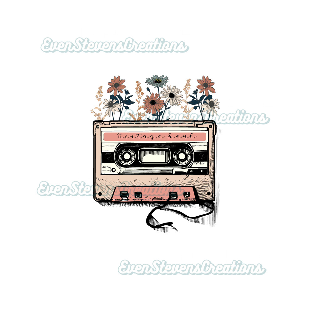 Retro vintage soul cassette tape flowers floral popular best seller trending png svg sublimation design download - 1.jpg