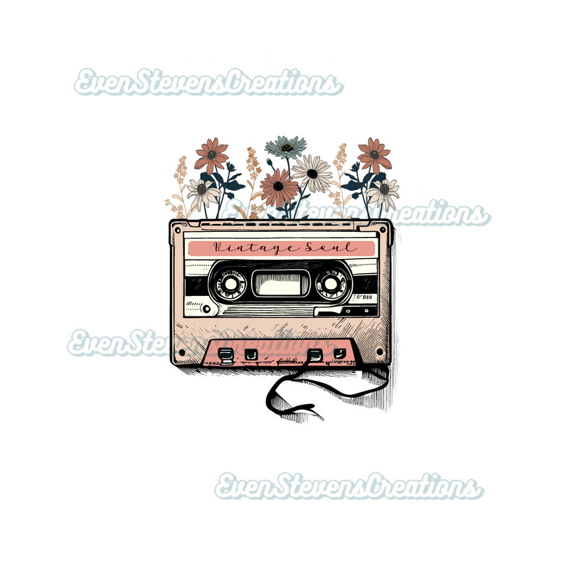 Retro vintage soul cassette tape flowers floral popular best seller trending png svg sublimation design download - 1.jpg