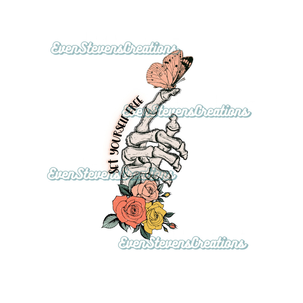 Set yourself free skeleton hand butterfly flowers retro boho popular best seller png sublimation design download - 1.jpg