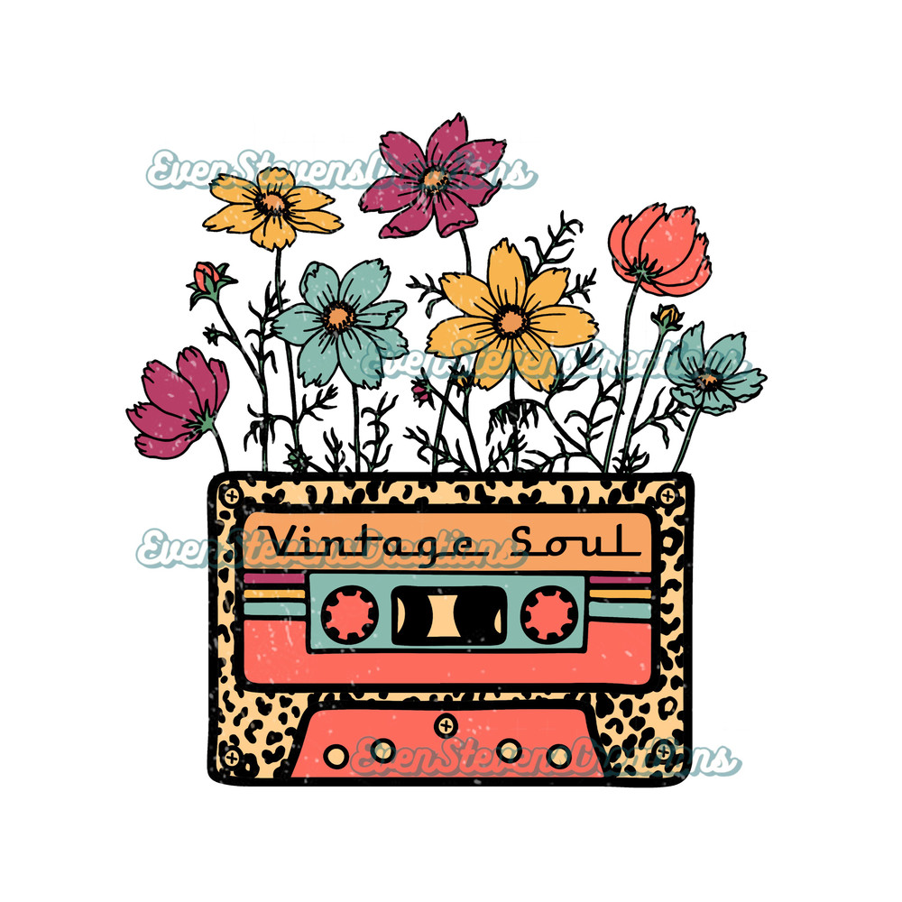 Vintage soul cassette colorful flowers retro boho popular best seller png sublimation design download - 1.jpg