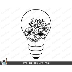 floral lightbulb svg clip art cut file silhouette dxf eps png jpg instant digital download