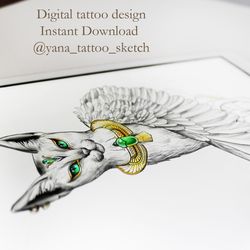 Bastet Tattoo Design Bastet Goddess Sketch Egyptian Cat Tattoo Design for Woman, Instant download PDF, JPG, PNG