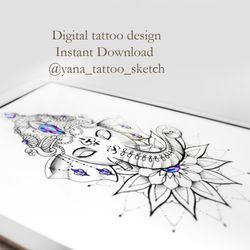 Ganesha Tattoo Sketch Elephant Ganesha Tattoo Sketch Mandala Tattoo Designs For Woman, Instant download PDF, JPG, PNG