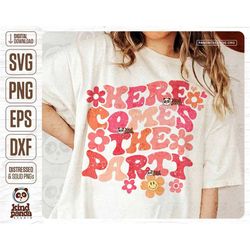 here comes the party svg png, retro bride babe sublimation, floral bachelorette party, aesthetic wedding, pink groovy sh