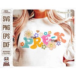 floral pre-k png svg, groovy preschool teacher retro kindergarten shirt sublimation, daycare, nursery school, boho babys