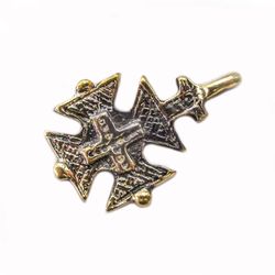 Rustic brass cross necklace pendant,Vintage Brass Cross charm,handmade cross jewelry,ukrainian jewelry,medieval cross