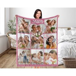 Custom Blanket for Mom,USA Gift For Mom Personalized Photo Blankets, Mom Love you Photo Blanket Birthday Gift For Mom Pr