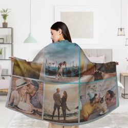Picture Collage Blankets Gifts for him or her,Customizable Photo Blanket,Personalized  Family & Friends Wife Dad Mom Gif