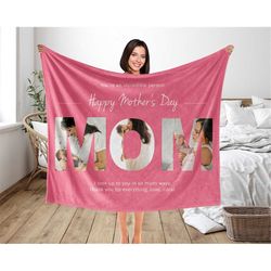 Gift For Mom Personalized Photo Blanket, Best Mom Ever Mother's Day Birthday Gift, Picture Collage Fleece Throw Blankets