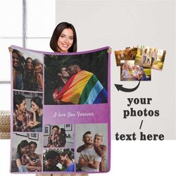 Customizable Photo Blanket,Picture Collage Blankets Gifts for him or her, Family & Friends Custom Gifts, Mom Dad LGBT Gi