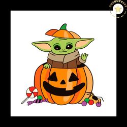 Baby Yoda Pumpkin Halloween Svg Halloween Vector Svg, Halloween Baby Yoda Gift For Halloween Day Svg, Silhouette Sublima