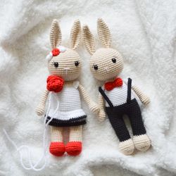 Crochet wedding bunnies amigurumi rabbit boy and girl for baby gift