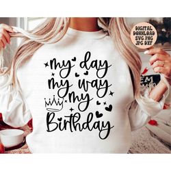my day my way my birthday svg png jpg dxf, birthday svg, queen, birthday shirt svg, birthday party svg, birthday diva, s