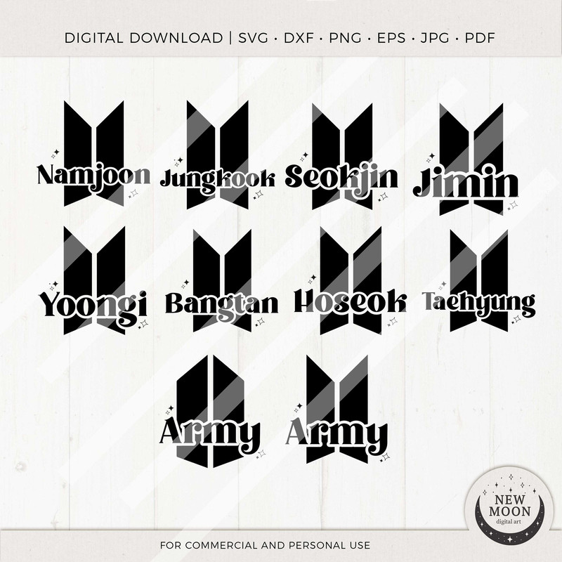 BTS Member Names Bangtan svg KPop Digital Download Army Download for Cricut DXF digital cut file EPS Svg Png Lightstick Decal - 1.jpg