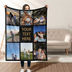 Customizable Photo Blanket Collage, Super Cozy Blanket, Personalized Gift for Families, Blanket with Text, Picture Colla