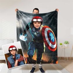Personalized Blanket with Photo, Custom Face Blanket, Customized Blanket, Superhero Blanket for Kids, Birthday Gift for