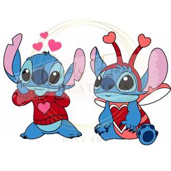 valentine's day stitch dxf, svg, png files lilo & stitch - stitch valentine's couple bundle