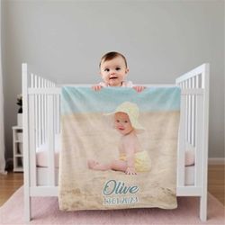 Custom Blanket with Photo, Minky Baby Blanket, Blanket with Name, Personalized Nursery Blanket, Baby Shower Gift Persona