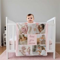 Customizable Photo Blanket Collage, Minky Blanket with Name, Custom Blanket with Text, personalized Nursery Blanket, Bab