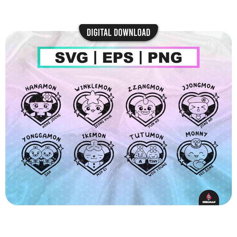 Ateez Svg, Eps Ateez member Kpop Star PNG Ateez Teezmon Decal Printable Vector files for Cricut - 1.jpg